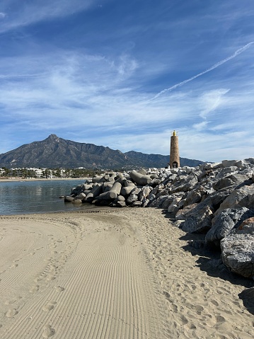 Beautiful beach in the Andalusian resort of Puerto Banus near Marbella