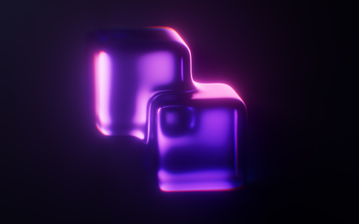 Dark gem glass with neon light effects, 3d rendering. 3D illustration.
