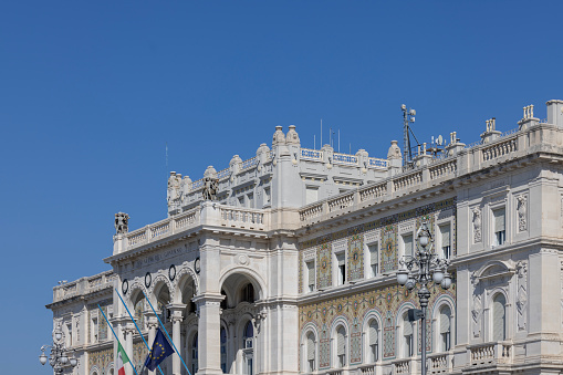Trieste, Italy - September 26, 2023: Palace of the Prefecture of Trieste located on Unity of Italy Square (Piazza Unita d'Italia)
