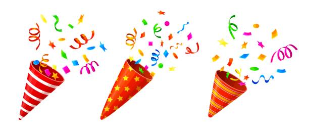 istock Holiday party popper striped cones with confetti 2151373496