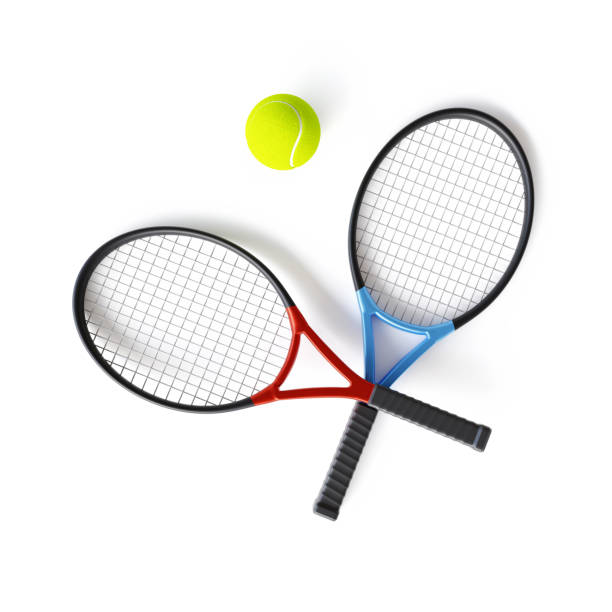 Tennis racket and ball isolated on white background. 3d-rendering
