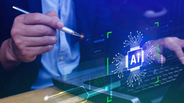 istock Ai tech, Businessman using virtual graphic Global Internet connect A.I. Chat with AI, Artificial Intelligence, using command prompt for generates something, Futuristic technology transformation. 2151377149