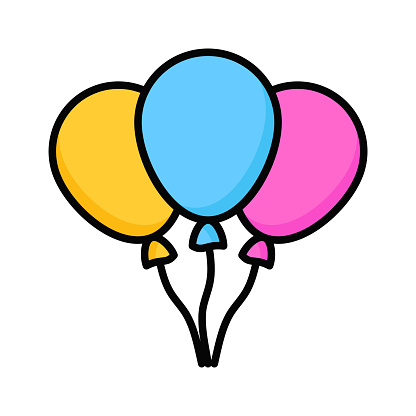 Helium balloons vector design, balloons for birthday and party, flying balloons with rope, party decorations