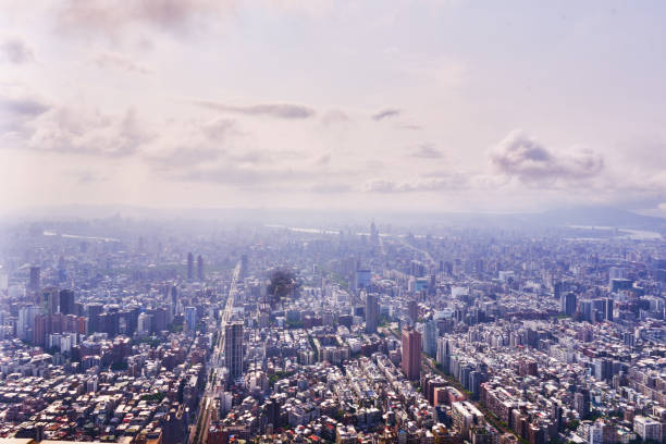 From the top height the 101 tower building, the view is captured of whole Taipei city view