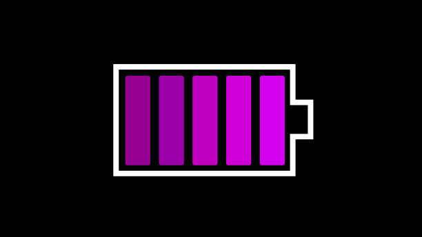 Purple color battery charge level icon. Battery icon vector for web and mobile app. Discharged and fully charged battery