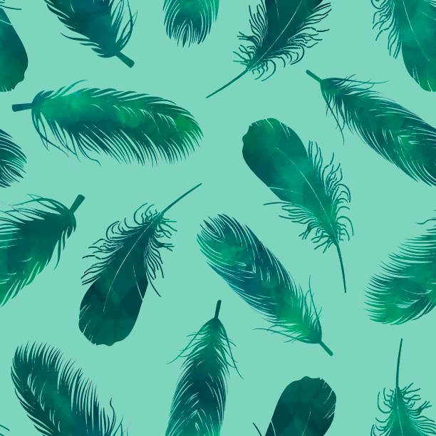istock Watercolor seamless pattern with green feathers. Design Element for Greeting Cards and Wedding, Birthday and other Holiday and Summer Invitation Cards Background. 2151388142