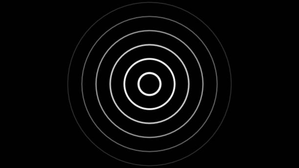 Abstract white color circle line pattern isolated on black wave animated background. Radio wave background