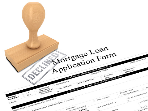 Mortgage loan application form rubber stamp declined