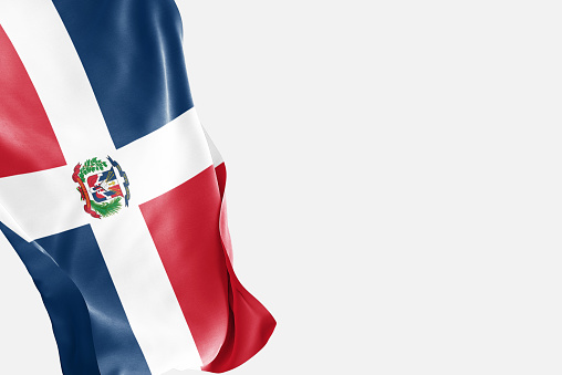 Wavy Dominican Republic Flag. Close-up front view.