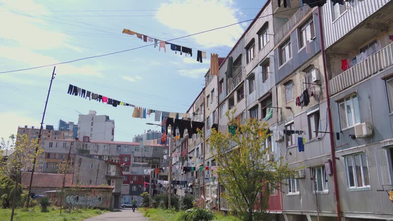 Clothes are dried on streets of Batumi. Lot of laundry is dried at home