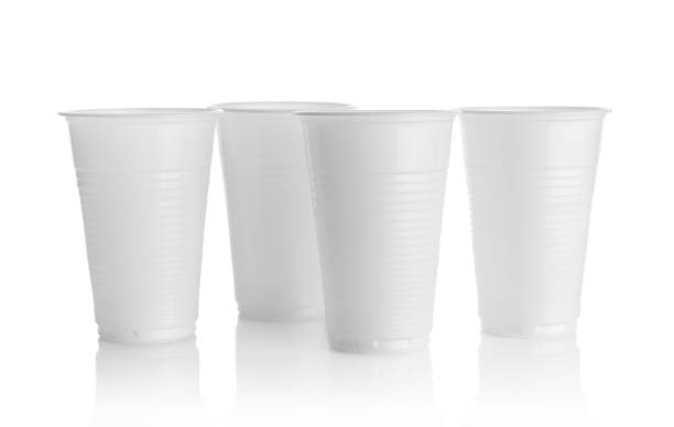 istock Disposable plastic cups closeup isolated on a white background 2151402095