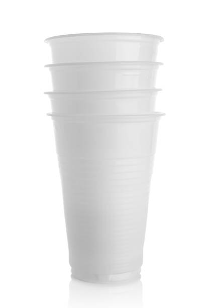 istock Disposable plastic cups closeup isolated on a white background 2151402106