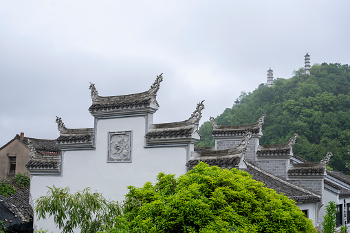 Chinese Huizhou building roof, horse head wall
