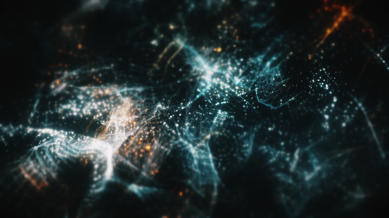 Futuristic abstract particles de-focus in cyber space digital background environment