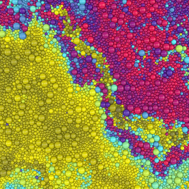 Streams of multicolored spherical particles. Futuristic background. Abstract 3d rendering pattern for concept design. Digital illustration