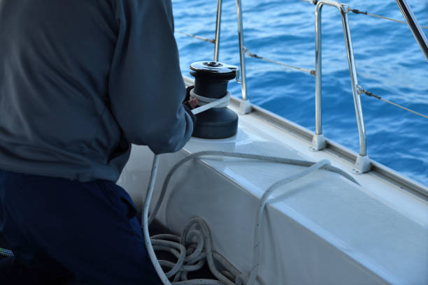 istock Rope winch on yacht cockpit 2151414032