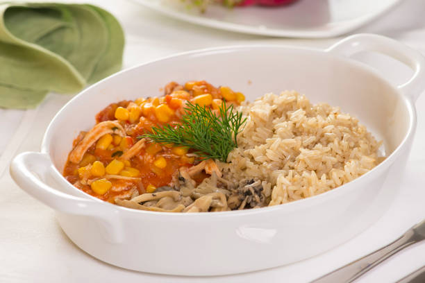 istock Healthy meal rice protein vegetables 2151416821