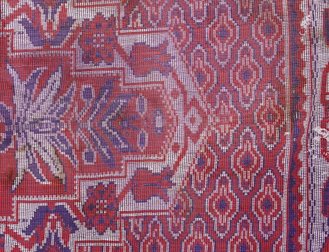 Old Carpet Texture. Vintage Pattern. Symmetrical Backdrop.