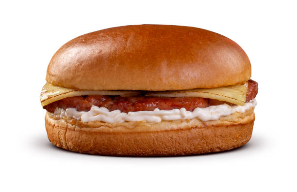Delicious Tuscan sausage hamburger with grilled cheese and special sauce.