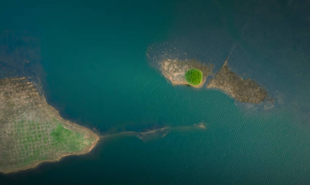 istock Aerial drone view of blue lake 2151423847