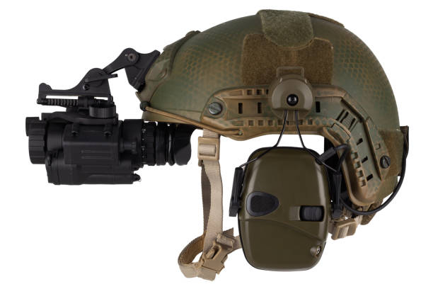 istock Night vision goggles on military helmet. 2151426776