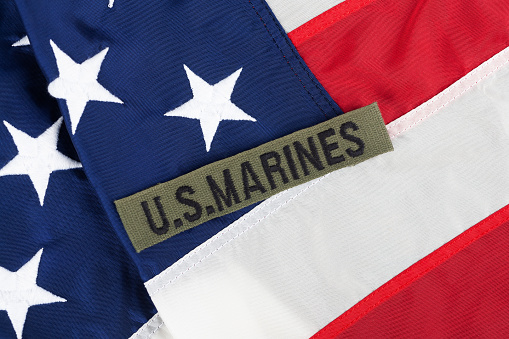 U.S. MARINES Branch Tape on national USA flag background