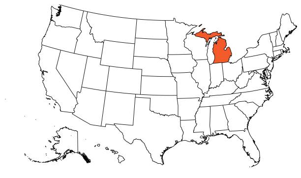 The Outline Of The Us Map With State Borders The Us State Of Michigan The Outline Of The Us Map With State Borders The Us State Of Michigan 