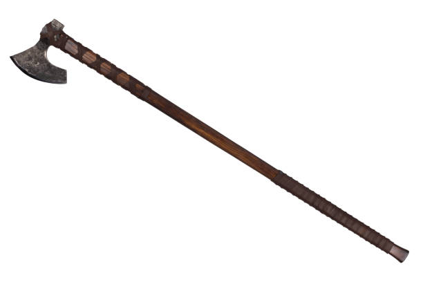 istock antique battle axe with long wooden handle on white 2151427226