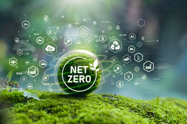 istock Net Zero concept, net zero greenhouse gas emissions, is a long-term climate neutral and environmentally sustainable strategic goal of the world. Green ball on moss in green forest with Net Zero icon 2151430485
