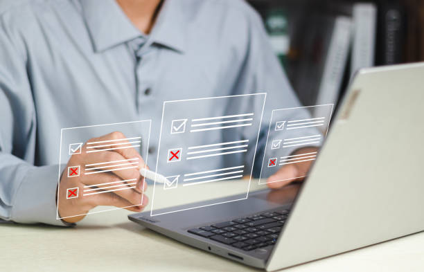 istock Fill out online surveys, answer quiz questions. Check the checkbox and complete the online form. 2151433419