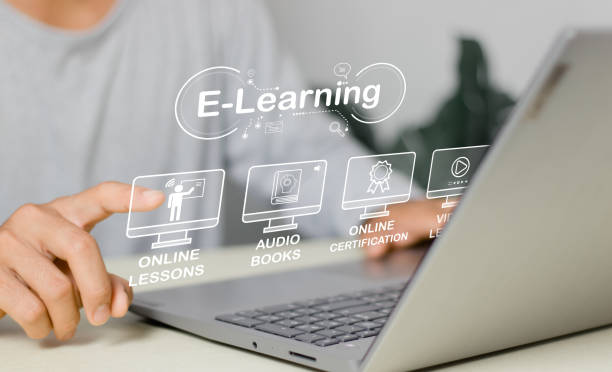 istock E-learning education, internet lessons and online webinar. Person who attends online lessons on a digital screen.Education internet Technology. 2151433441