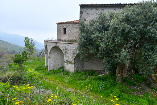The ruins of an ancient abbey in the mountains of Campania