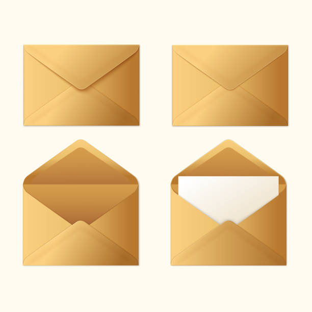 Realistic golden envelopes vector set in different positions. Clean gold luxury design. Realistic golden envelopes vector set in different positions. Clean gold luxury design. Vector illustration square business card mockup stock illustrations