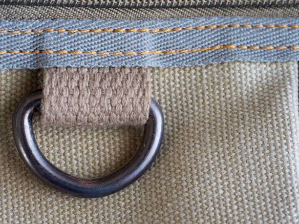 istock A metal buttonhole is sewn to the thick fabric. Fabric, texture. 2151445146