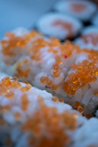 Philadelphia roll sushi on a 360 degree rotating table