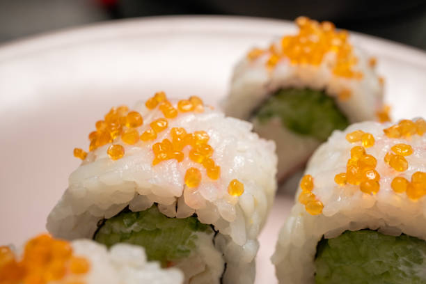 Philadelphia roll sushi on a 360 degree rotating table