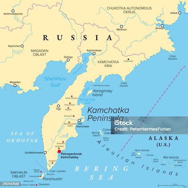Péninsule Du Kamtchatka Et Kraï Du Kamtchatka Russie Carte Politique