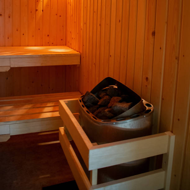 istock Sauna heater with stones in cozy light 2151455306