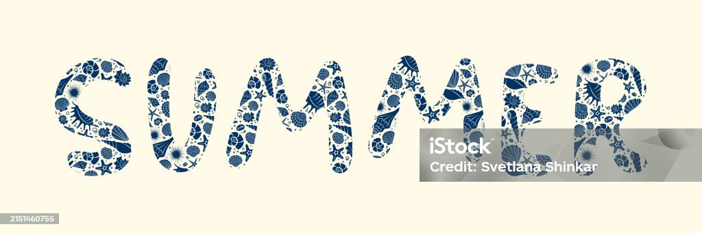 Shell Handwritten Lettering Handwritten Lettering Summer Textured From Blue Sea Shells Stock ...