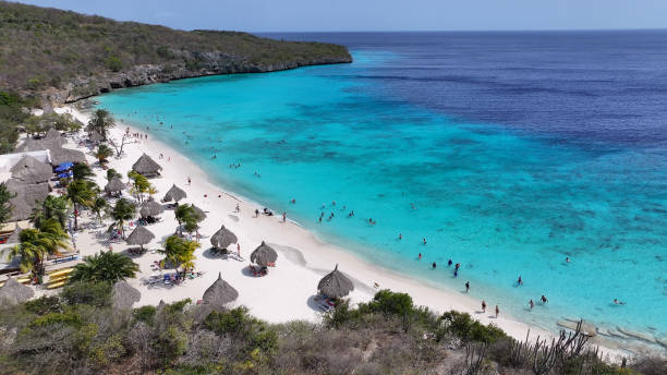 Cas Abao Beach At Willemstad In Netherlands Curacao. Beach Landscape. Caribbean Island. Willemstad At Netherlands Curacao. Seascape Outdoor. Nature Tourism.