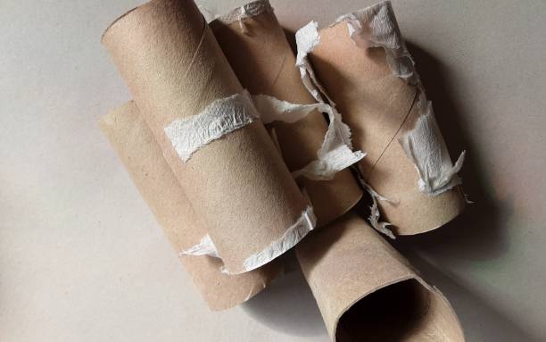 Finished toiletpaper rolls in a pile.