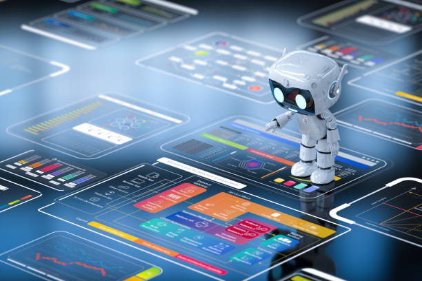 istock Personal assistant robot with colorful digital graphic display 2151484622