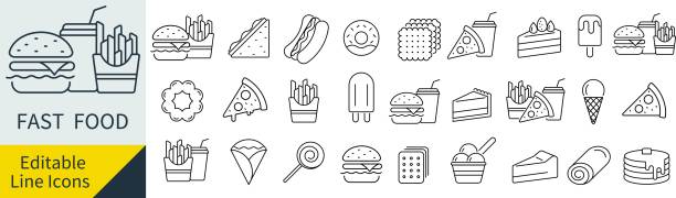 stockillustraties, clipart, cartoons en iconen met editable line vector fast food icon set (not outlined) - patat
