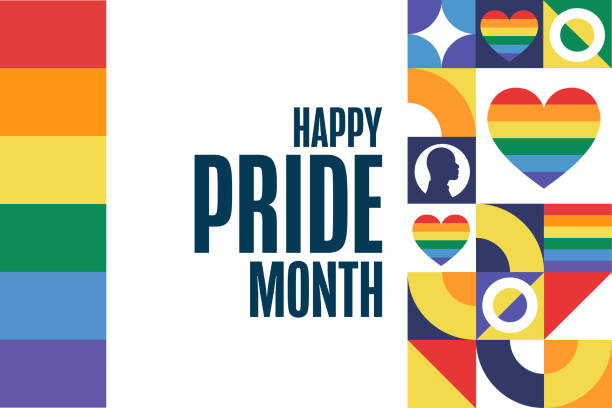Happy Pride Month. LGBT. June. Holiday concept. Template for background, banner, card, poster with text inscription. Vector EPS10 illustration. Happy Pride Month. LGBT. June. Holiday concept. Template for background, banner, card, poster with text inscription. Vector EPS10 illustration pride month rainbow stock illustrations