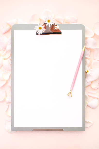 istock Rose petals and clipboard mock-up images 2151495284