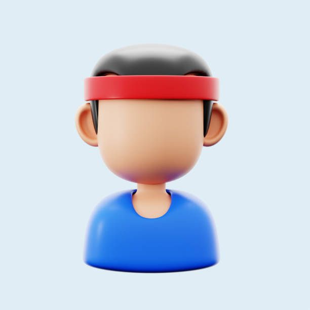 Portrait of an angry brunette hunter with a scar on his cheek, sword behind his back, a beard, mustache, hairstyle, white teeth. Avatar face and shoulders. Minimal art style. 3d render on red backdrop