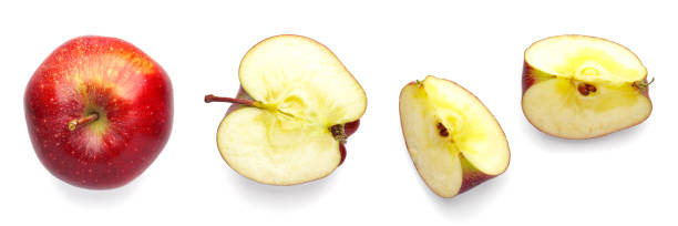 istock Set of whole and cut apples isolated on white background 2151497882