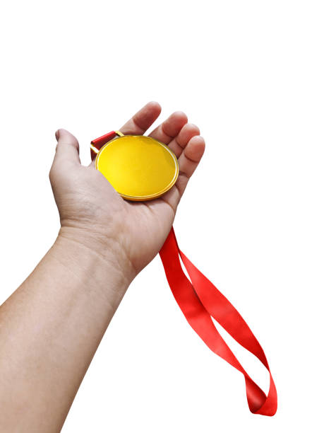 istock Holding a gold medal  winner  white background 2151507545