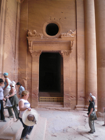 Wadi Musa, Jordan, April 18, 2008 : The side entrance of The Treasury Al Khazn in Petra Historical Reserve in city of Wadi Musa in Jordan