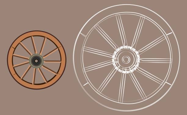 istock Wooden wheel full color and line sketch 2151513140